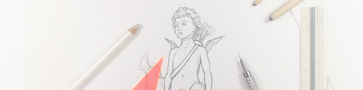 drawing of cupid and arrows with wings