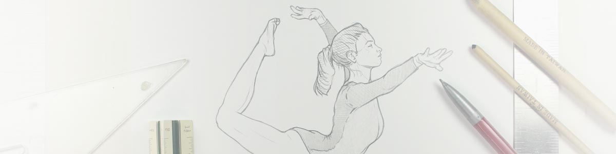 drawing of gymnast on balance beam