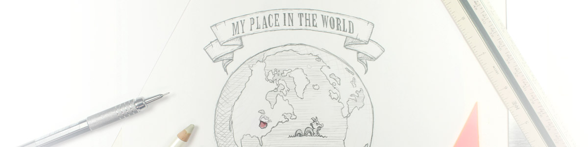 drawing of earth map and banner